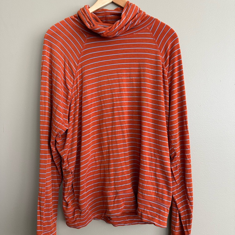 Prana Orange and White Striped Turtleneck Sweater